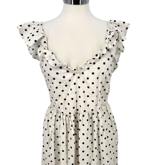 Boohoo Polka Dot Ruffle Midi Dress Open Back Tie Detail White Black Size 8 NWT - Picture 7 of 12